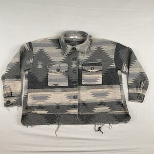 Veveret Aztec Shacket Medium Distressed Fringe Hem Western Grunge Boho Fall